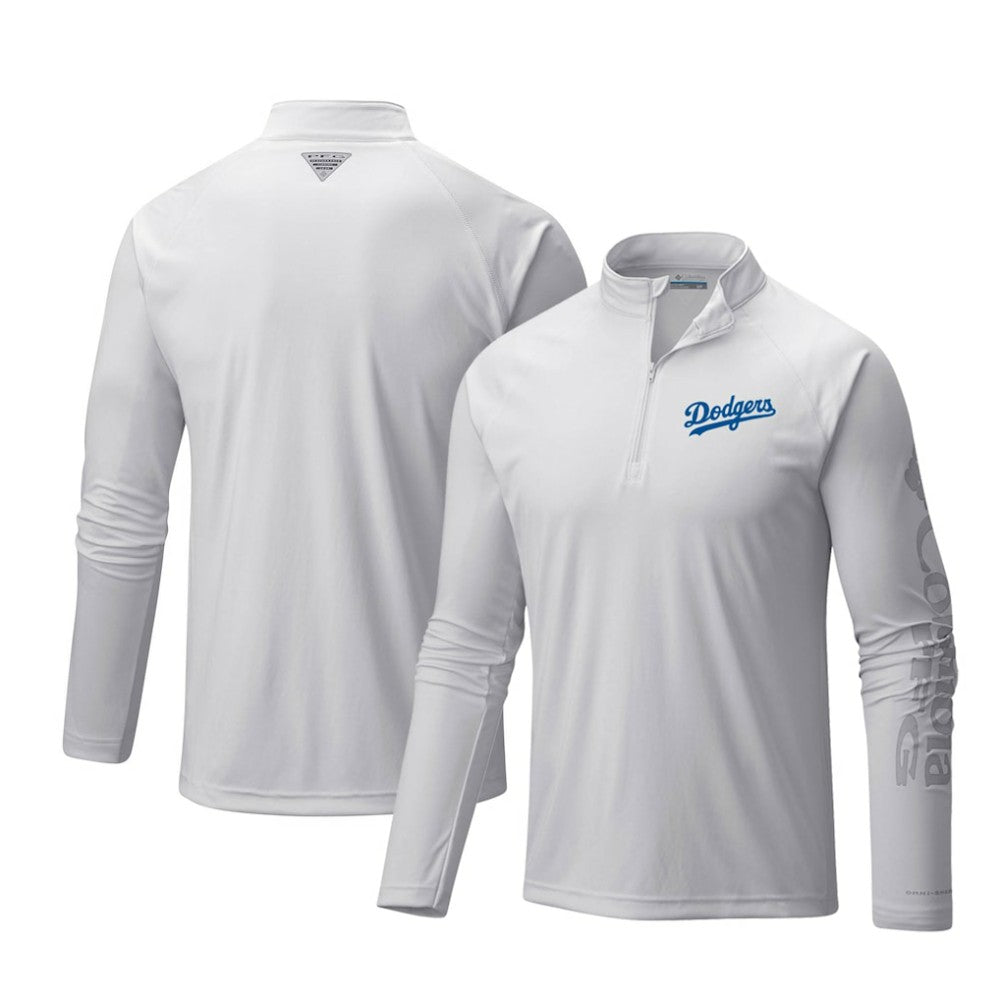 Los Angeles Dodgers Terminal Tackle Omni-Shade Raglan Quarter-Zip Pullover Top White