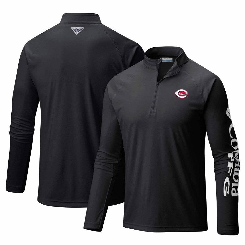 Cincinnati Reds Terminal Tackle Omni-Shade Raglan Quarter-Zip Pullover Top Black