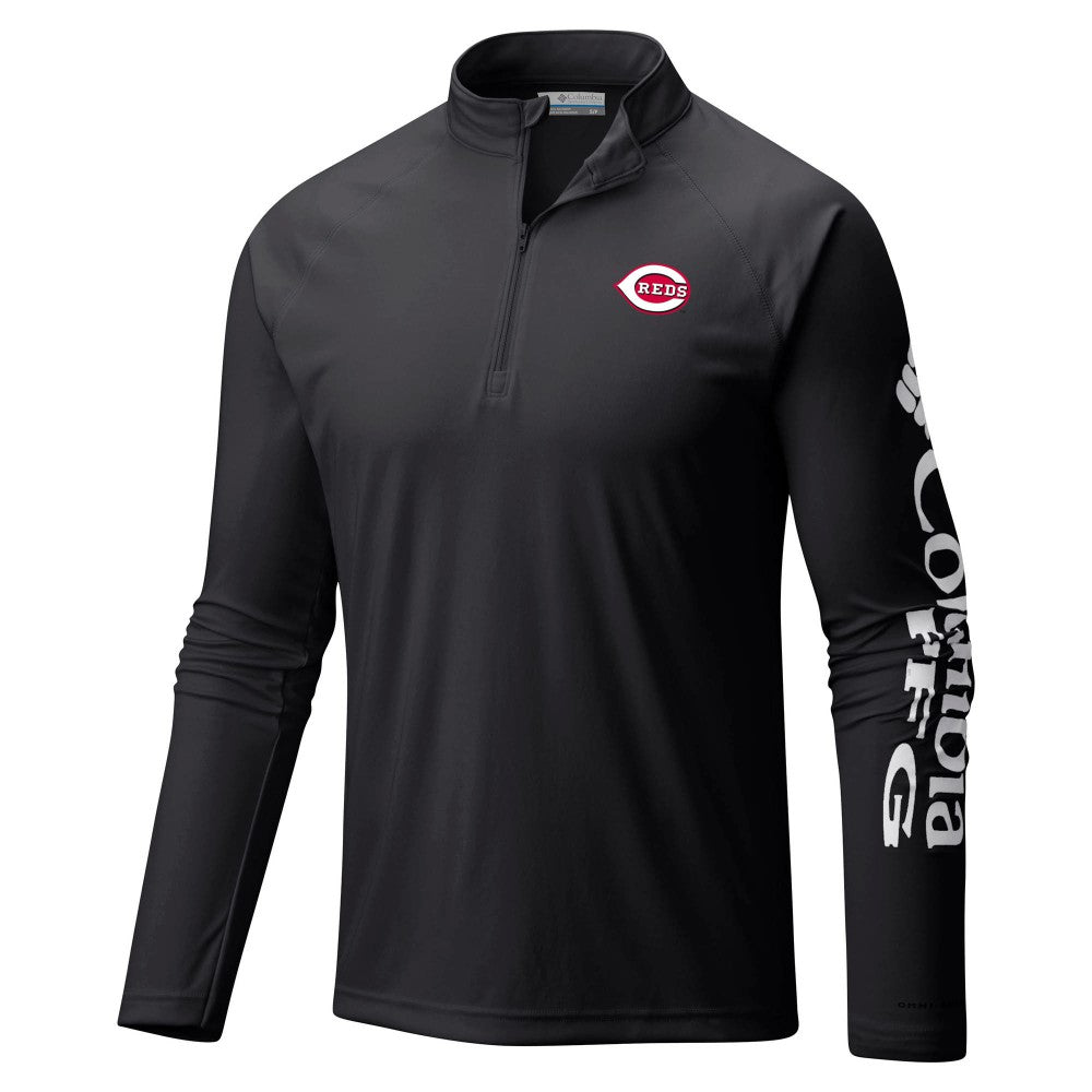Cincinnati Reds Terminal Tackle Omni-Shade Raglan Quarter-Zip Pullover Top Black