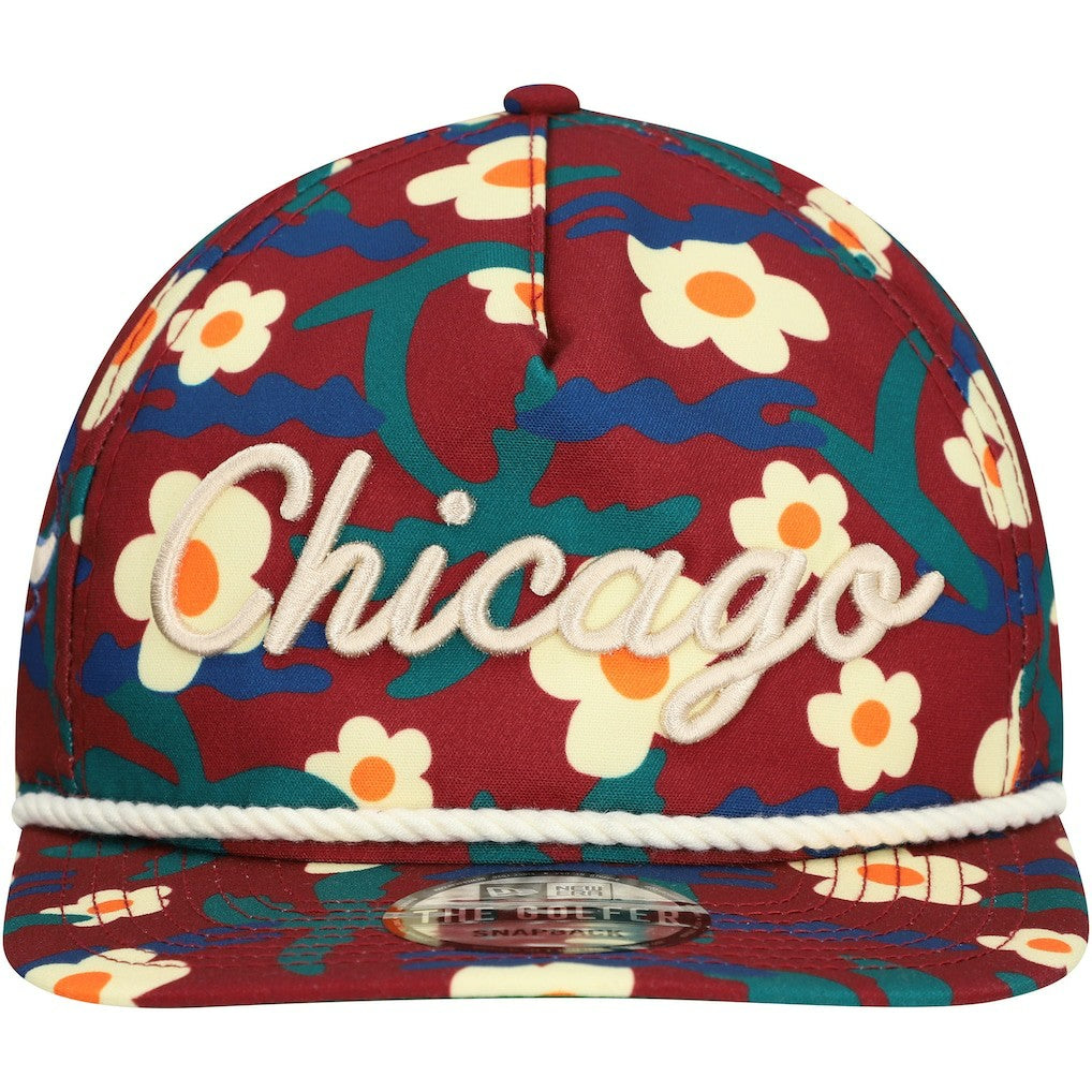 Chicago Bulls Vacation Floral Golfer Snapback Hat - Crimson on sale