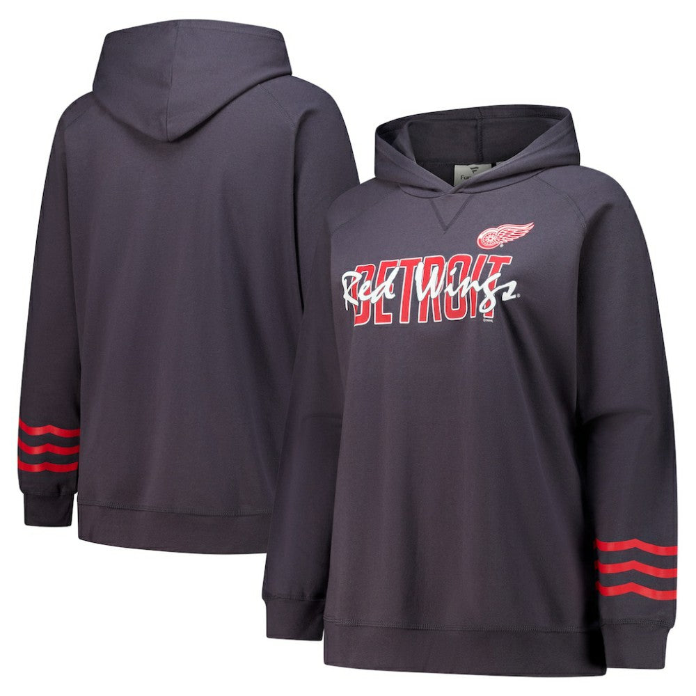 Detroit Red Wings Fanatics Women's Plus Size Lightweight Fleece Raglan Pullover Hoodie - Charcoal Hoodies
