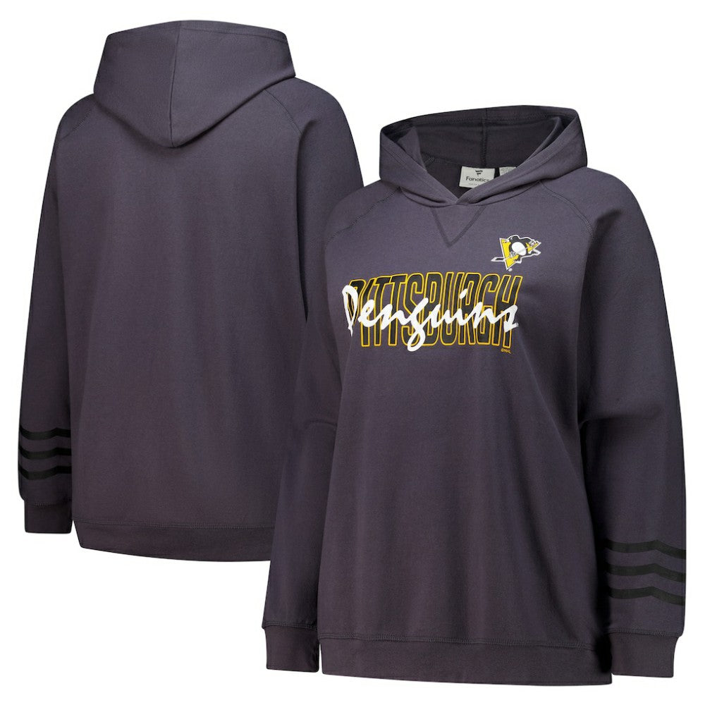 Pittsburgh Penguins Fanatics Women's Plus Size Lightweight Fleece Raglan Pullover Hoodie - Charcoal Hoodies