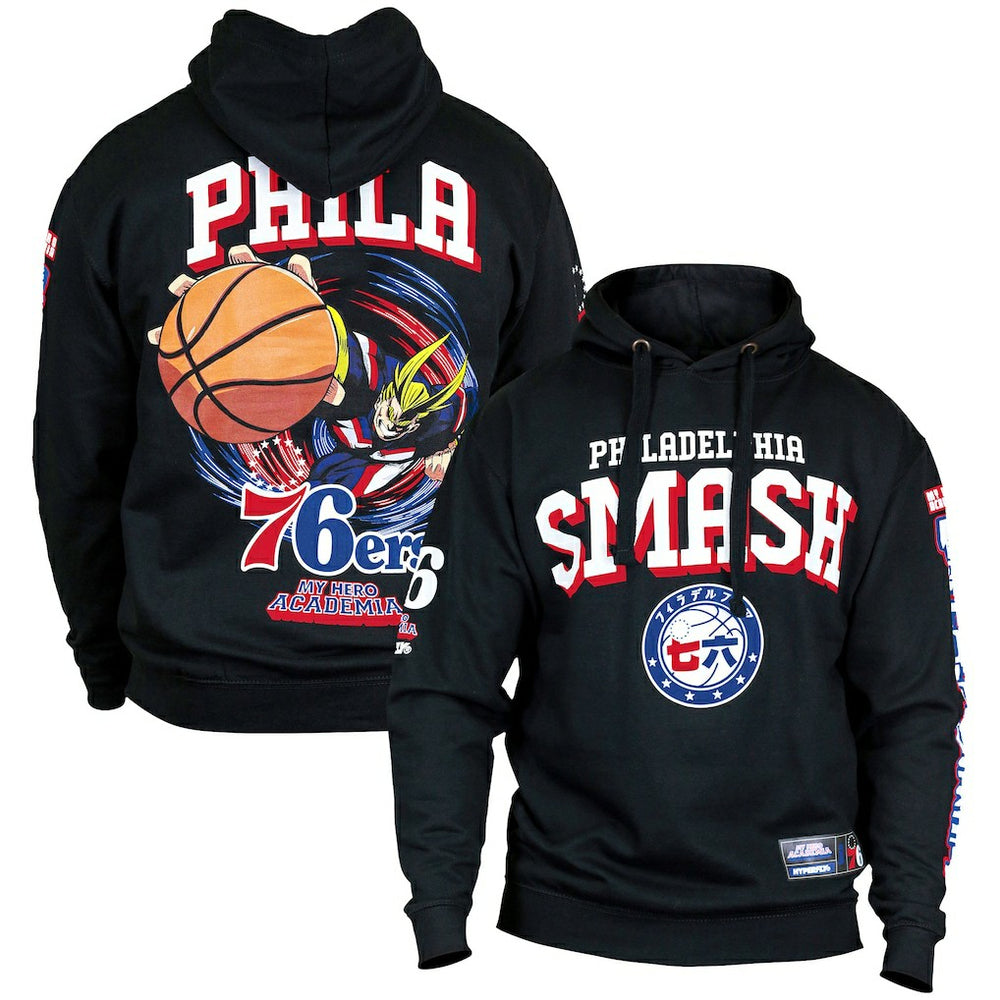 Philadelphia 76ers Hyperfly Unisex NBA x My Hero Academia All Might Smash Pullover Hoodie - Black for sale
