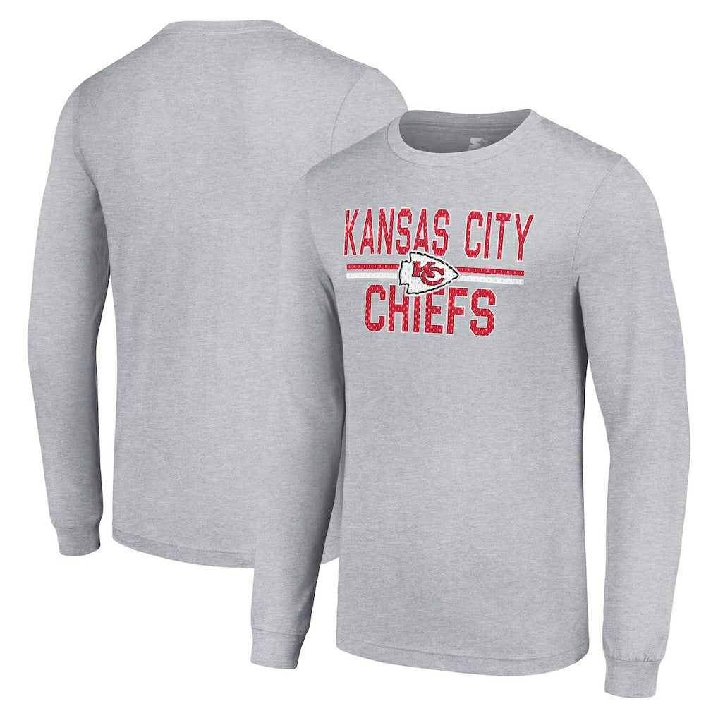 Kansas City Chiefs Starter Team Mesh Print Graphic Long Sleeve T-Shirt - Heather Gray for sale