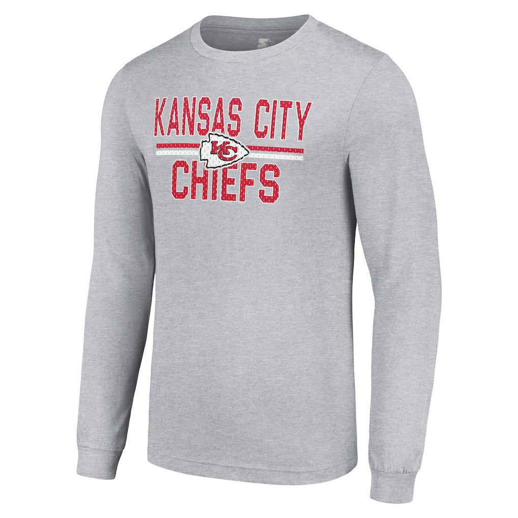 Kansas City Chiefs Starter Team Mesh Print Graphic Long Sleeve T-Shirt - Heather Gray for sale
