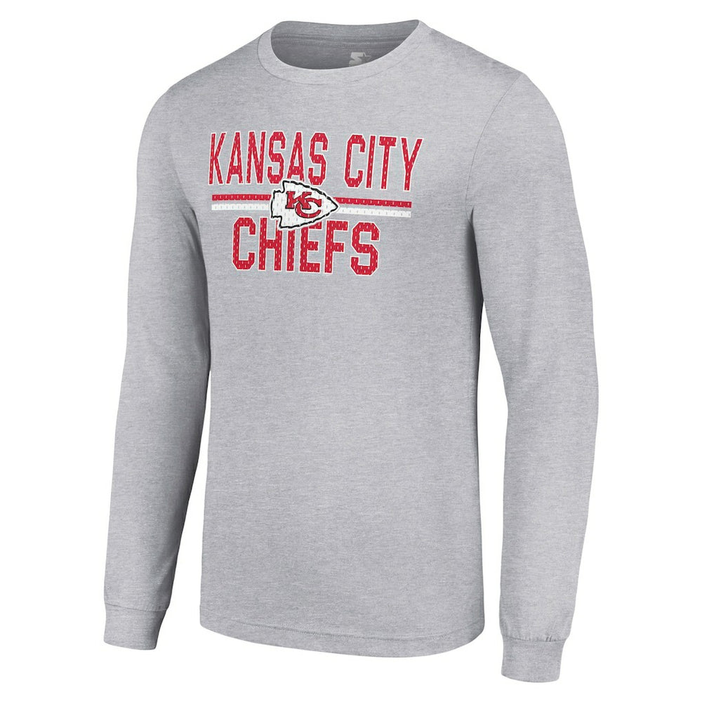 Kansas City Chiefs Starter Team Mesh Print Graphic Long Sleeve T-Shirt - Heather Gray for sale