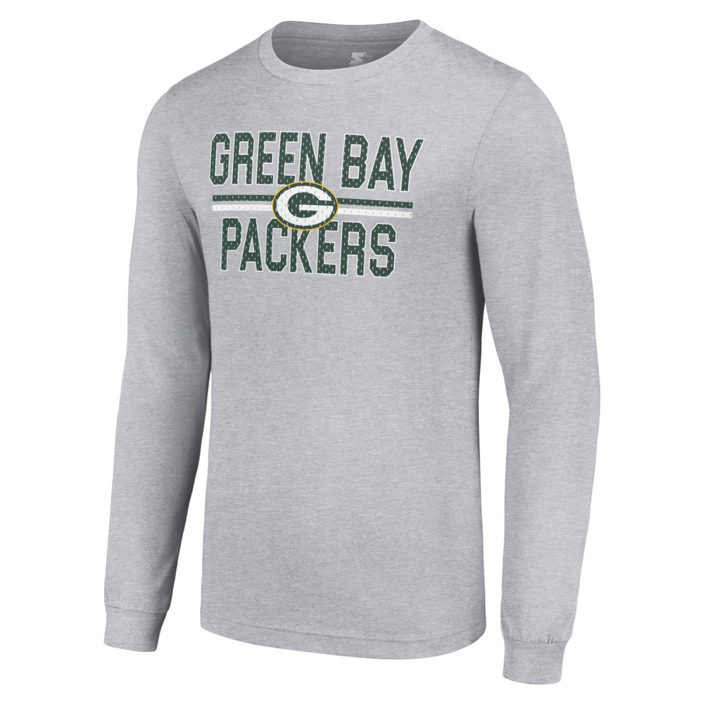 Green Bay Packers Starter Team Mesh Print Graphic Long Sleeve T-Shirt - Heather Gray discount
