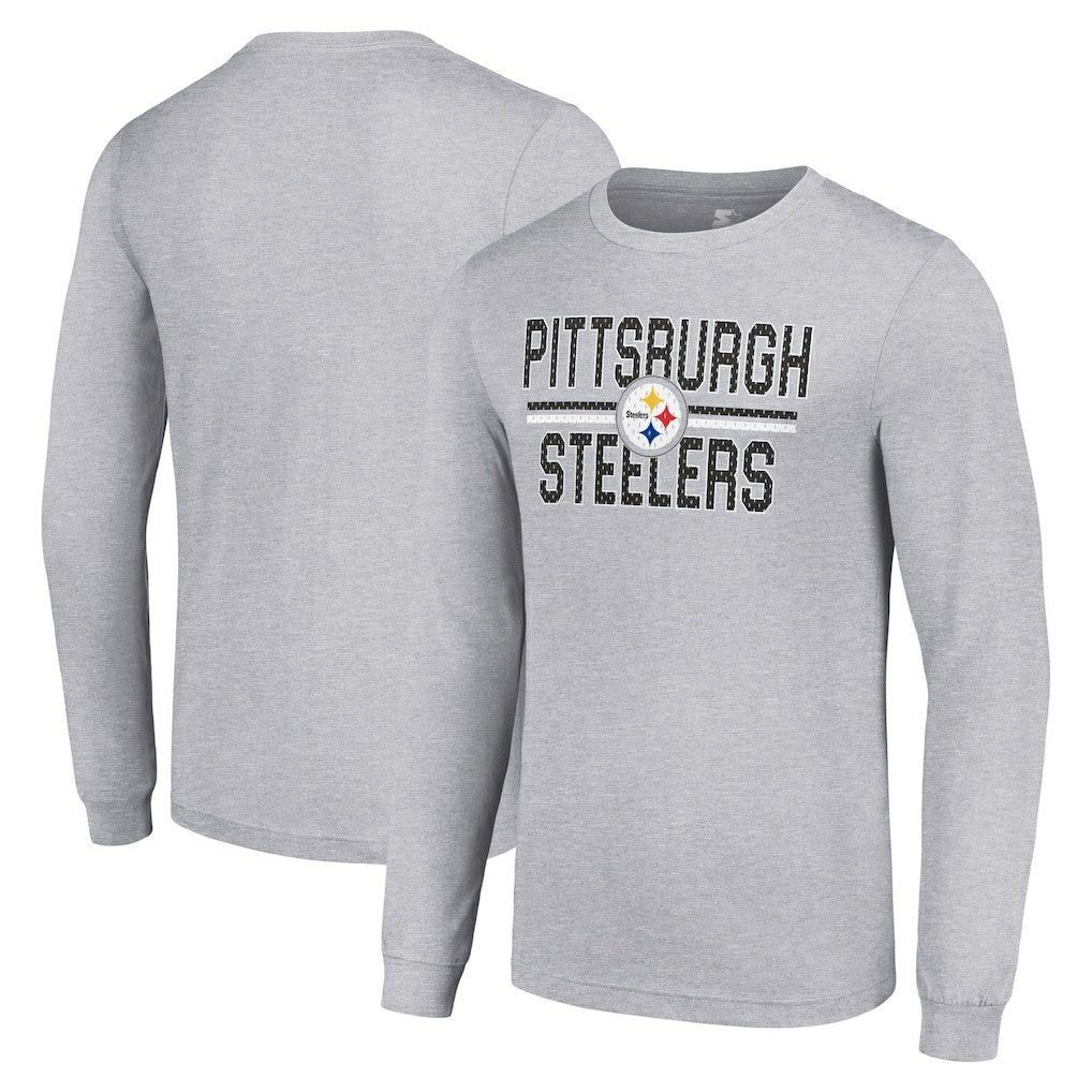 Pittsburgh Steelers Starter Team Mesh Print Graphic Long Sleeve T-Shirt - Heather Gray cheap