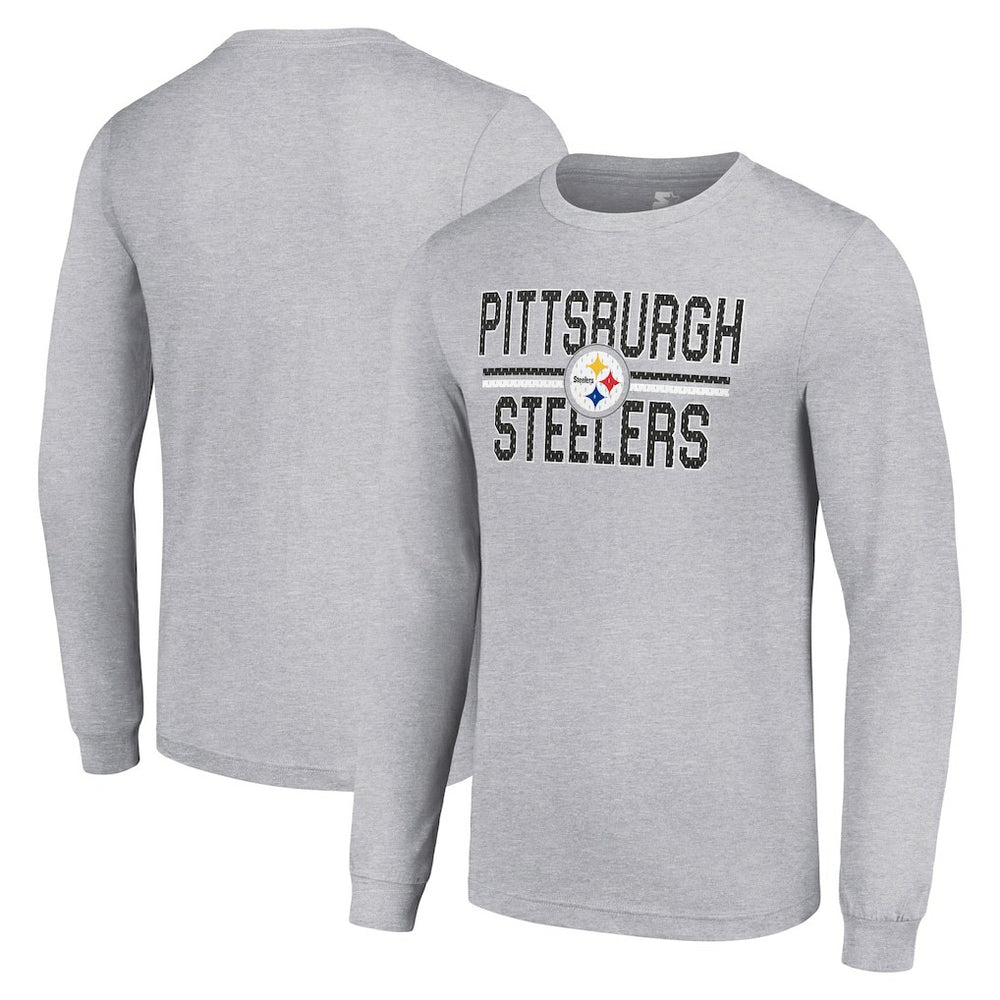 Pittsburgh Steelers Starter Team Mesh Print Graphic Long Sleeve T-Shirt - Heather Gray cheap
