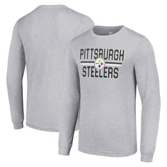Pittsburgh Steelers Starter Team Mesh Print Graphic Long Sleeve T-Shirt - Heather Gray cheap