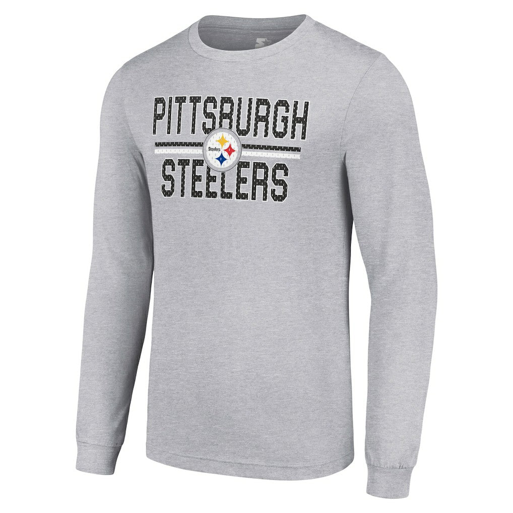 Pittsburgh Steelers Starter Team Mesh Print Graphic Long Sleeve T-Shirt - Heather Gray cheap