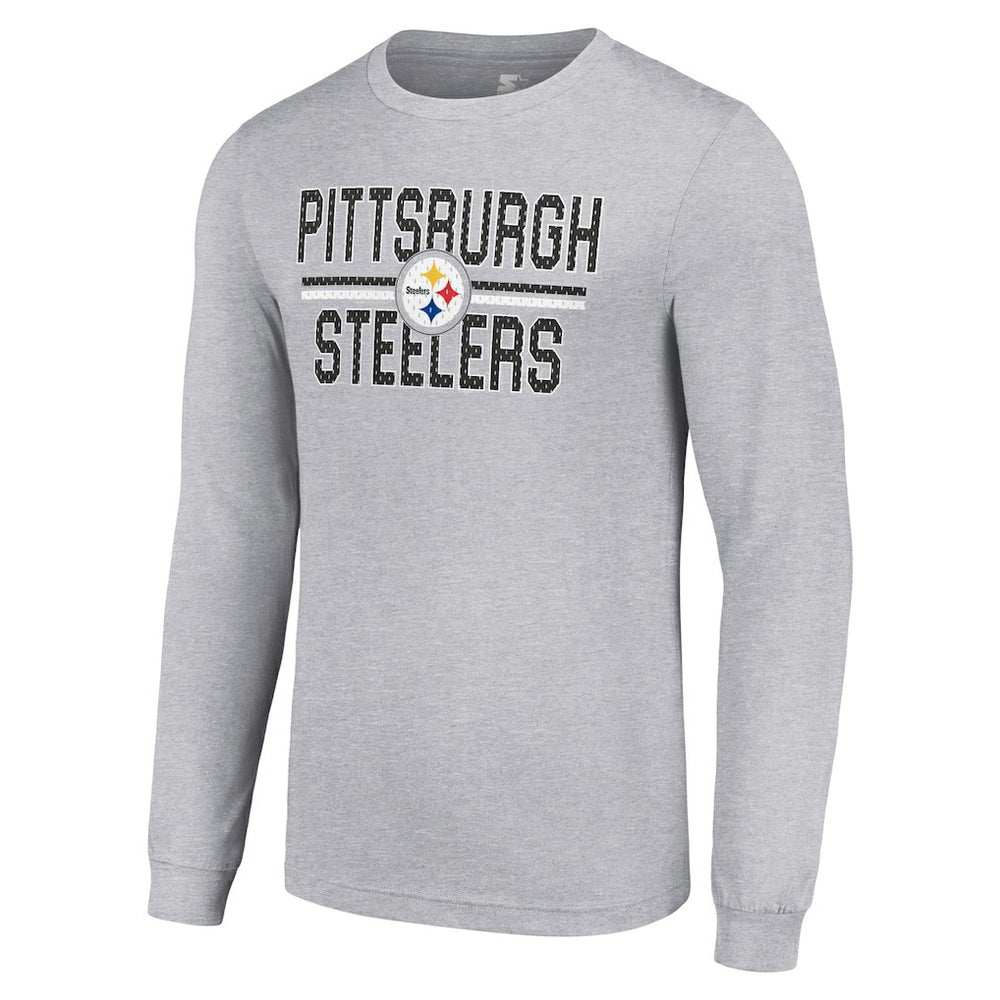 Pittsburgh Steelers Starter Team Mesh Print Graphic Long Sleeve T-Shirt - Heather Gray cheap
