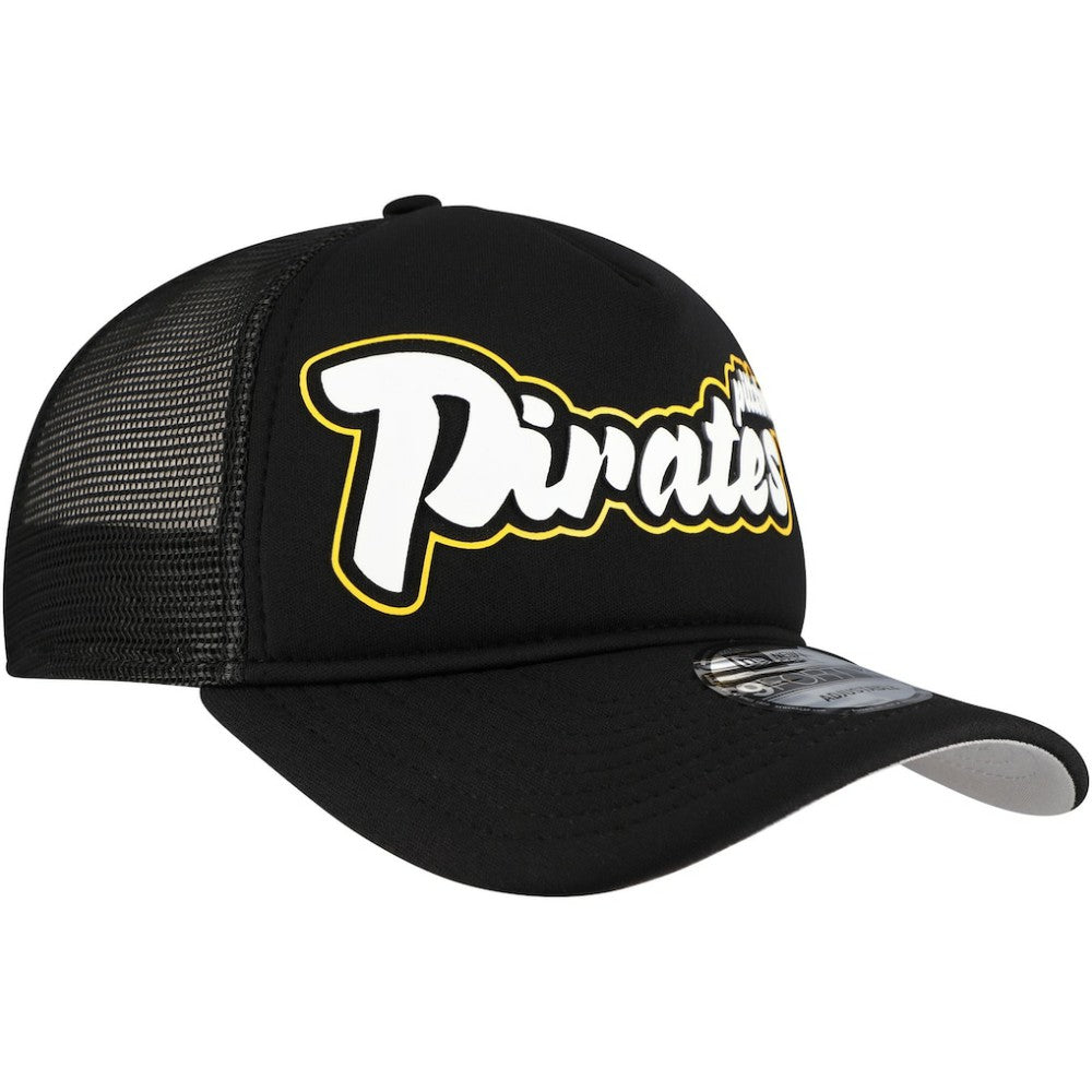 Pittsburgh Pirates Retro Bold A-Frame Trucker 9FORTY Adjustable Hat Black