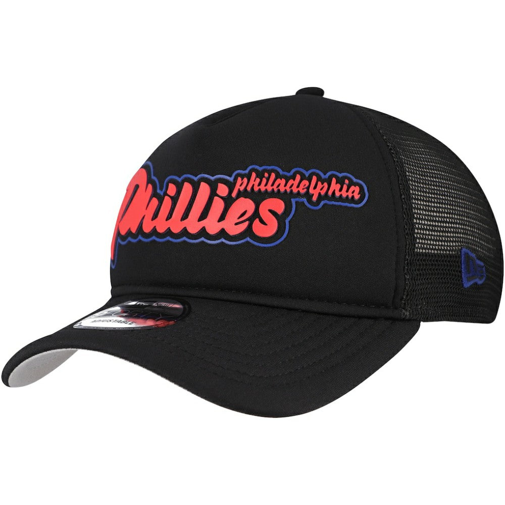 Philadelphia Phillies Retro Bold A-Frame Trucker 9FORTY Adjustable Hat Black