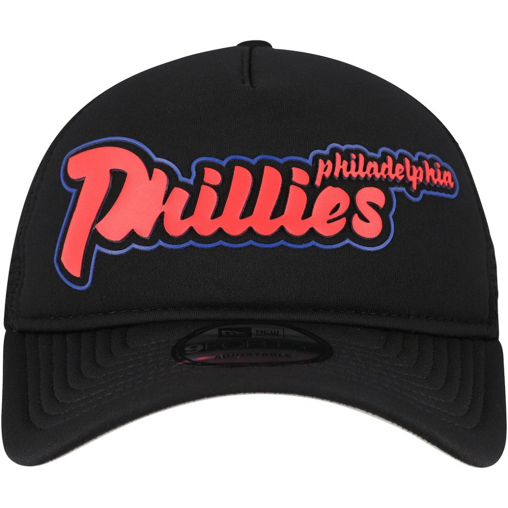Philadelphia Phillies Retro Bold A-Frame Trucker 9FORTY Adjustable Hat Black
