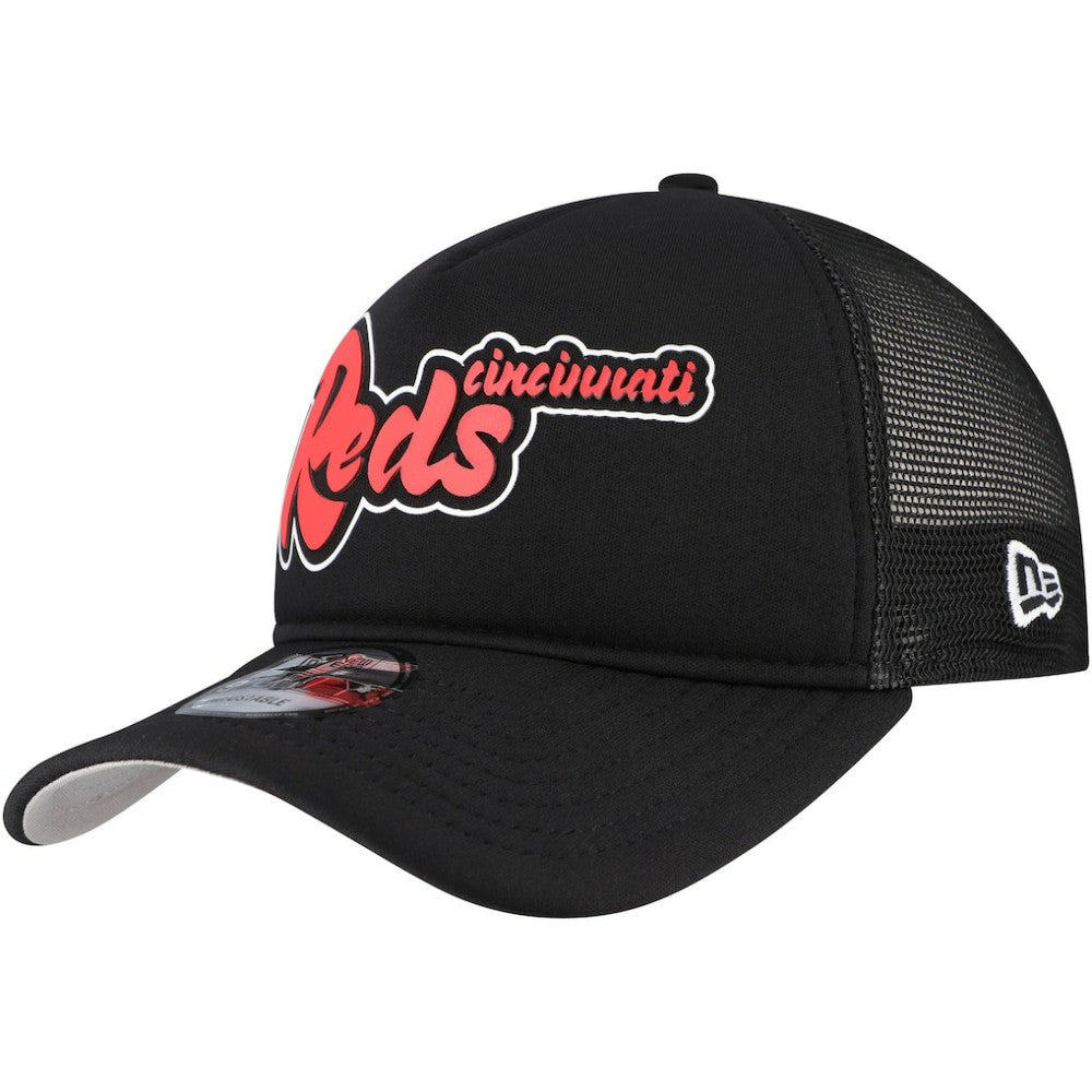 Cincinnati Reds Retro Bold A-Frame Trucker 9FORTY Adjustable Hat Black