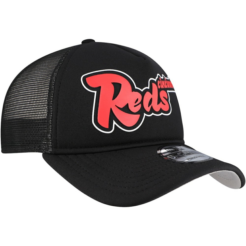 Cincinnati Reds Retro Bold A-Frame Trucker 9FORTY Adjustable Hat Black