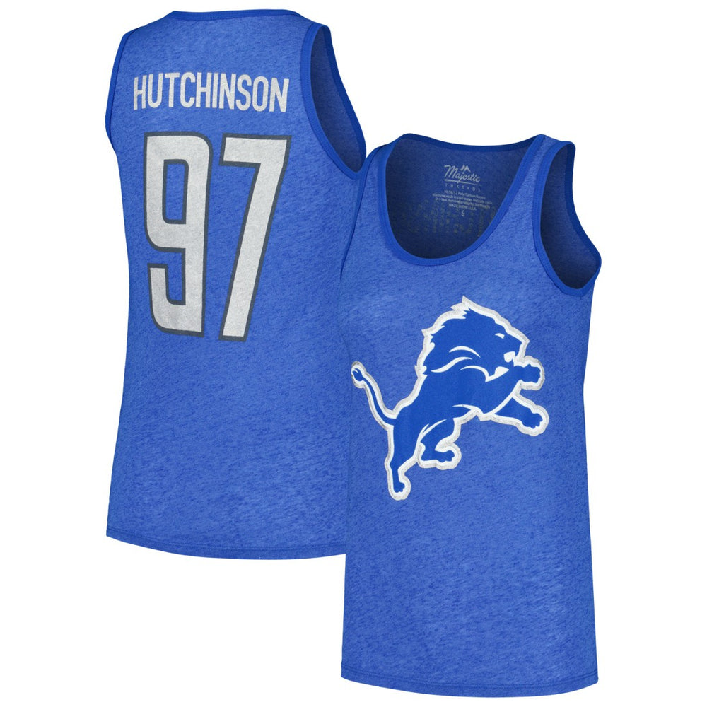 Aidan Hutchinson Detroit Lions Majestic Threads Women's Name & Number Tri-Blend Tank Top - Heather Blue sale