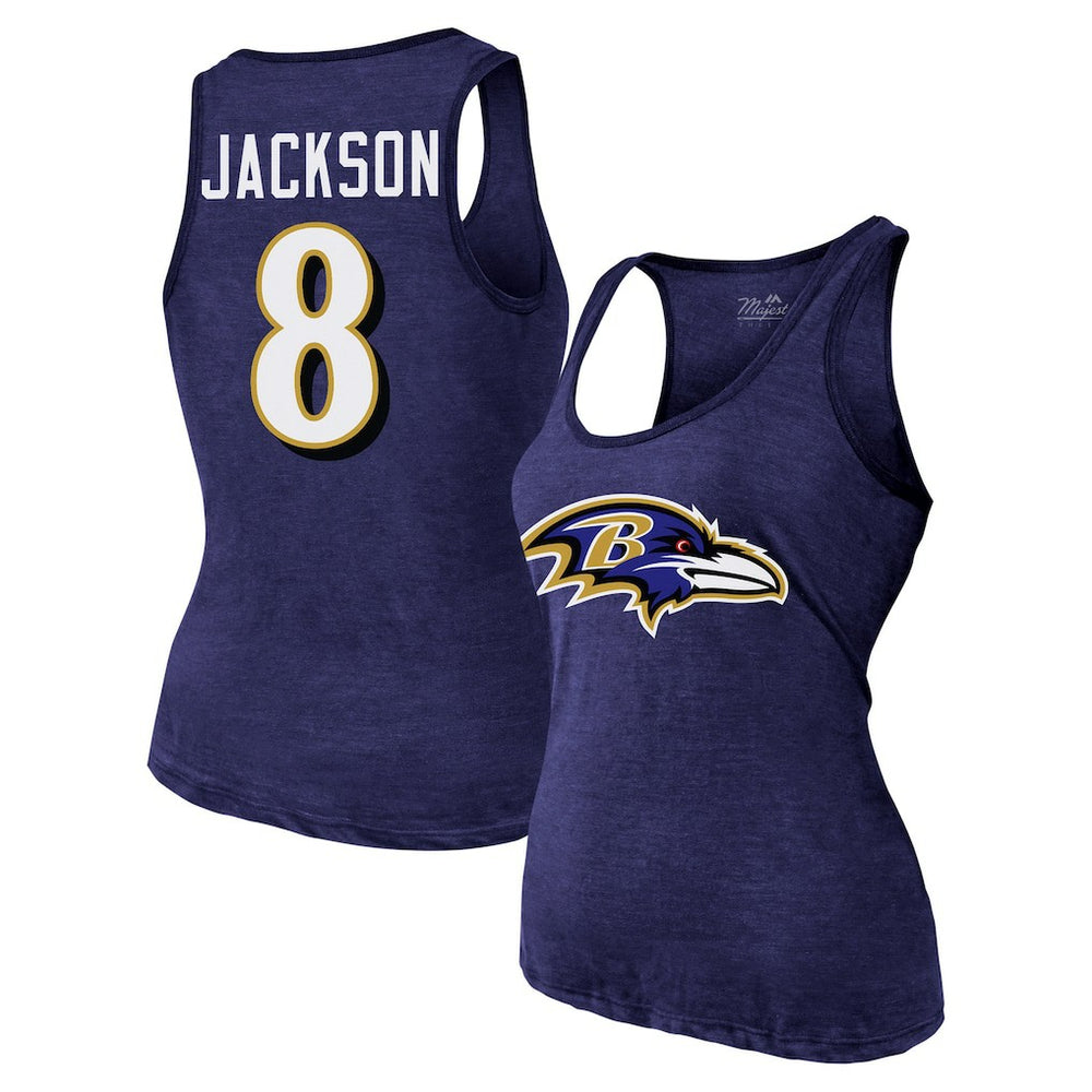 Lamar Jackson Baltimore Ravens Majestic Threads Women's Name & Number Tri-Blend Tank Top - Purple sale