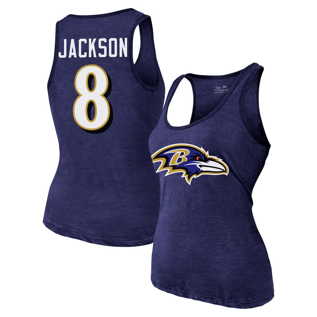 Lamar Jackson Baltimore Ravens Majestic Threads Women's Name & Number Tri-Blend Tank Top - Purple sale