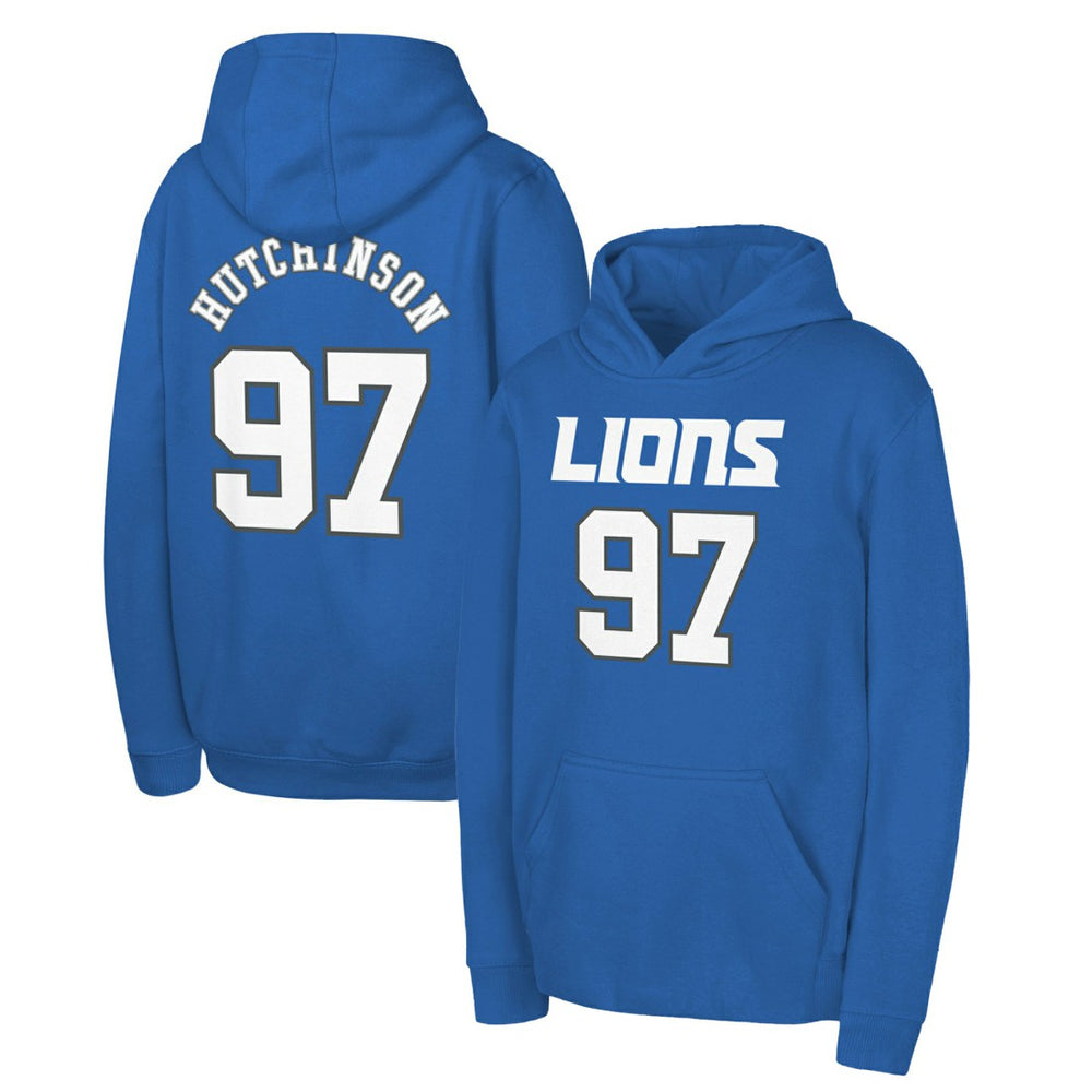 Aidan Hutchinson Detroit Lions Youth Mainliner Player Name & Number Pullover Hoodie - Blue cheap