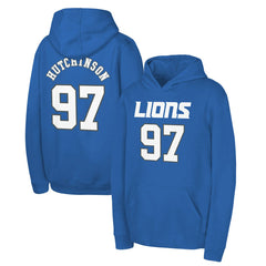 Aidan Hutchinson Detroit Lions Youth Mainliner Player Name & Number Pullover Hoodie - Blue cheap