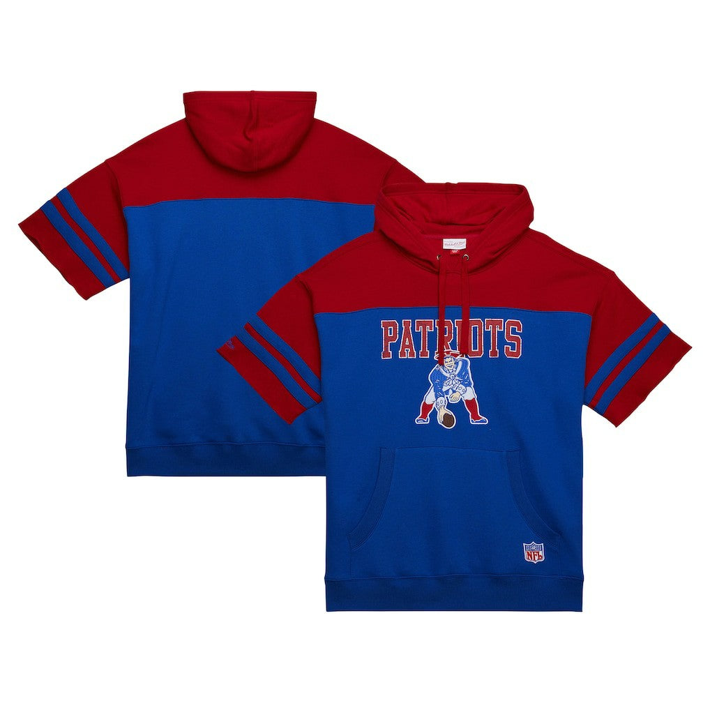 New England Patriots Off Field Vintage Logo Short Sleeve Pullover Hoodie - Royal discount