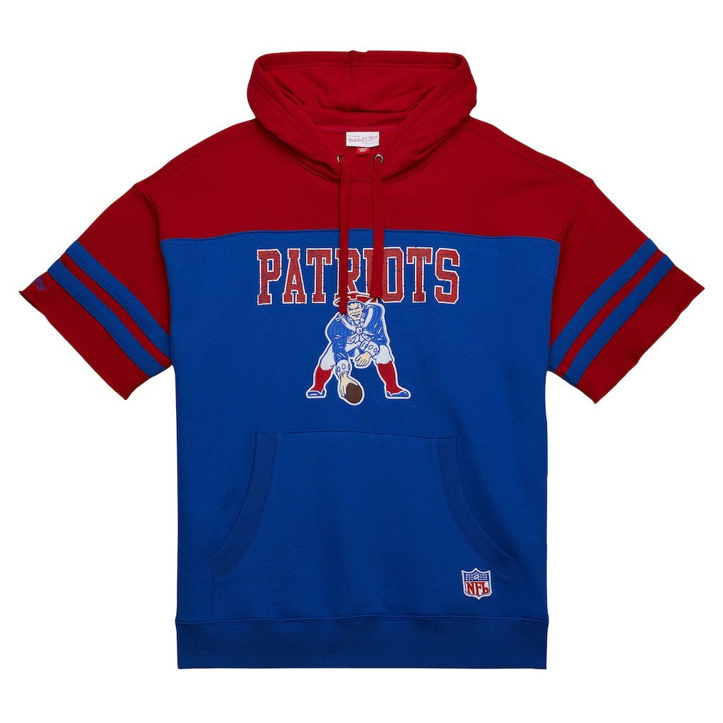 New England Patriots Off Field Vintage Logo Short Sleeve Pullover Hoodie - Royal discount