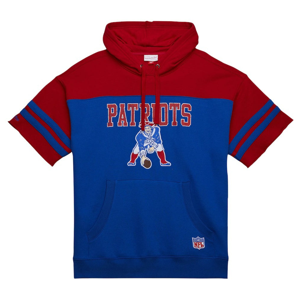 New England Patriots Off Field Vintage Logo Short Sleeve Pullover Hoodie - Royal discount
