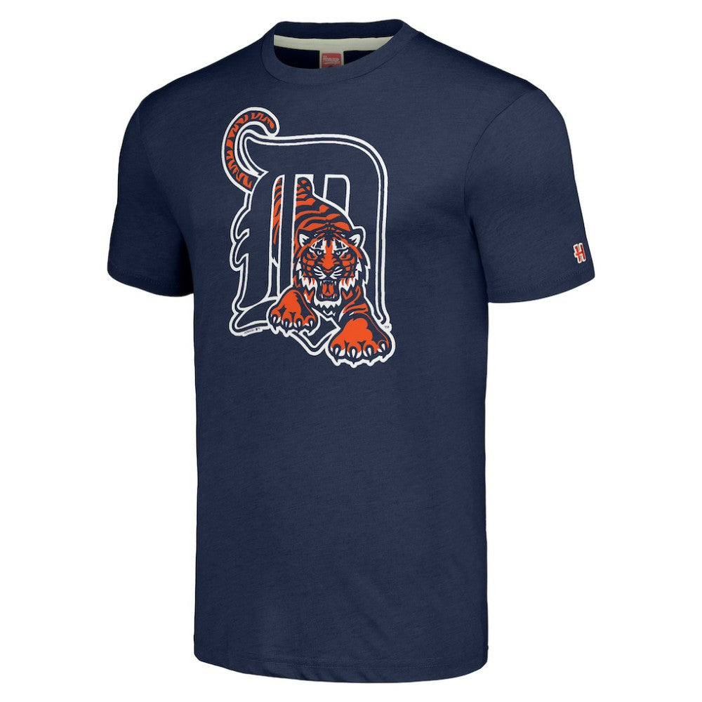 Detroit Tigers Homage Cooperstown Collection Hand-Drawn Logo Tri-Blend T-Shirt Navy