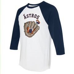 Houston Astros Tiny Turnip Unisex Butterfly Glove 3/4-Sleeve Raglan T-Shirt White/Navy