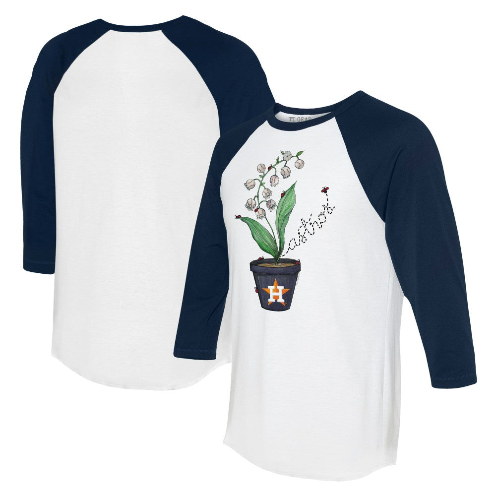 Houston Astros Tiny Turnip Unisex Lilies and Ladybugs 3/4-Sleeve Raglan T-Shirt White/Navy