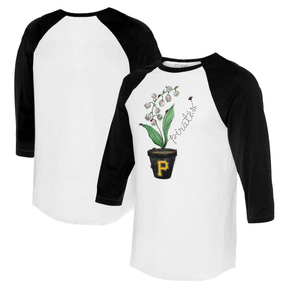 Pittsburgh Pirates Tiny Turnip Unisex Lilies and Ladybugs 3/4-Sleeve Raglan T-Shirt White/Black
