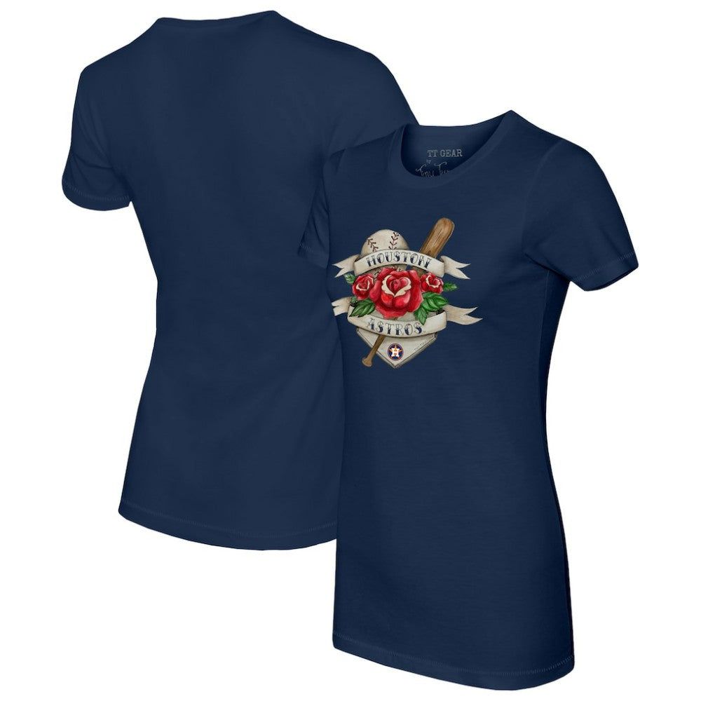 Houston Astros Tiny Turnip Women's American Traditional Rose T-Shirt Navy