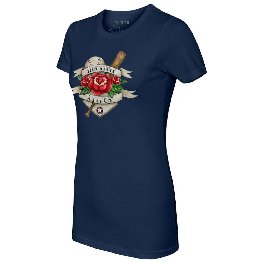Houston Astros Tiny Turnip Women's American Traditional Rose T-Shirt Navy