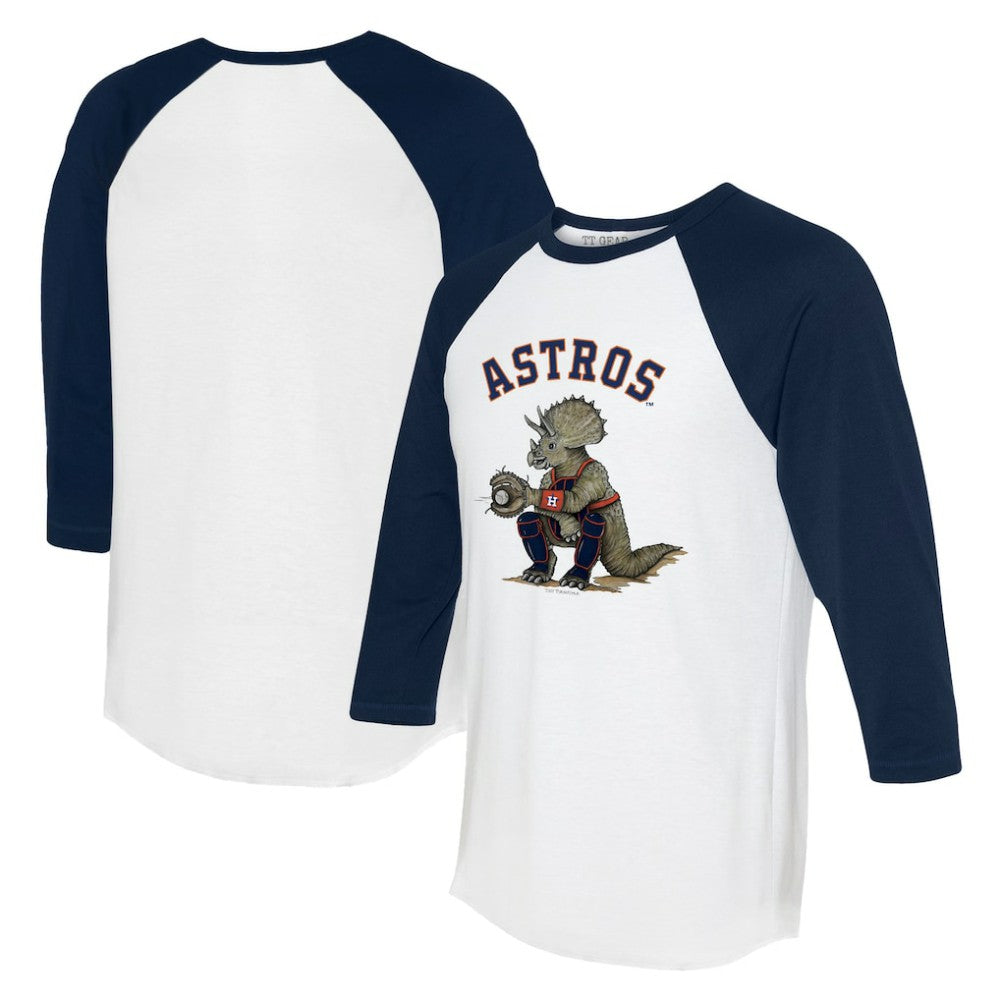 Houston Astros Tiny Turnip Unisex Triceratops 3/4-Sleeve Raglan T-Shirt White/Navy