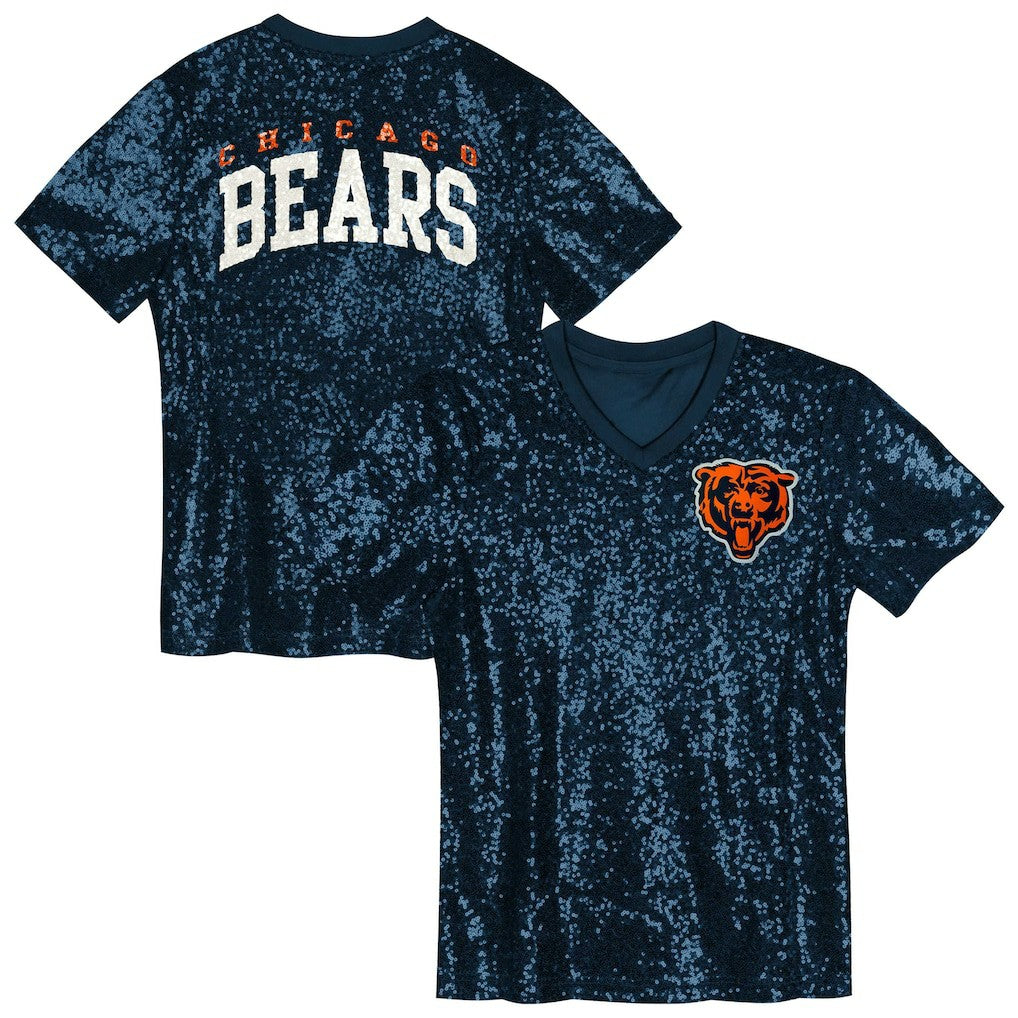 Chicago Bears Girls Youth Wordmark Sequin V-Neck Top - Navy online