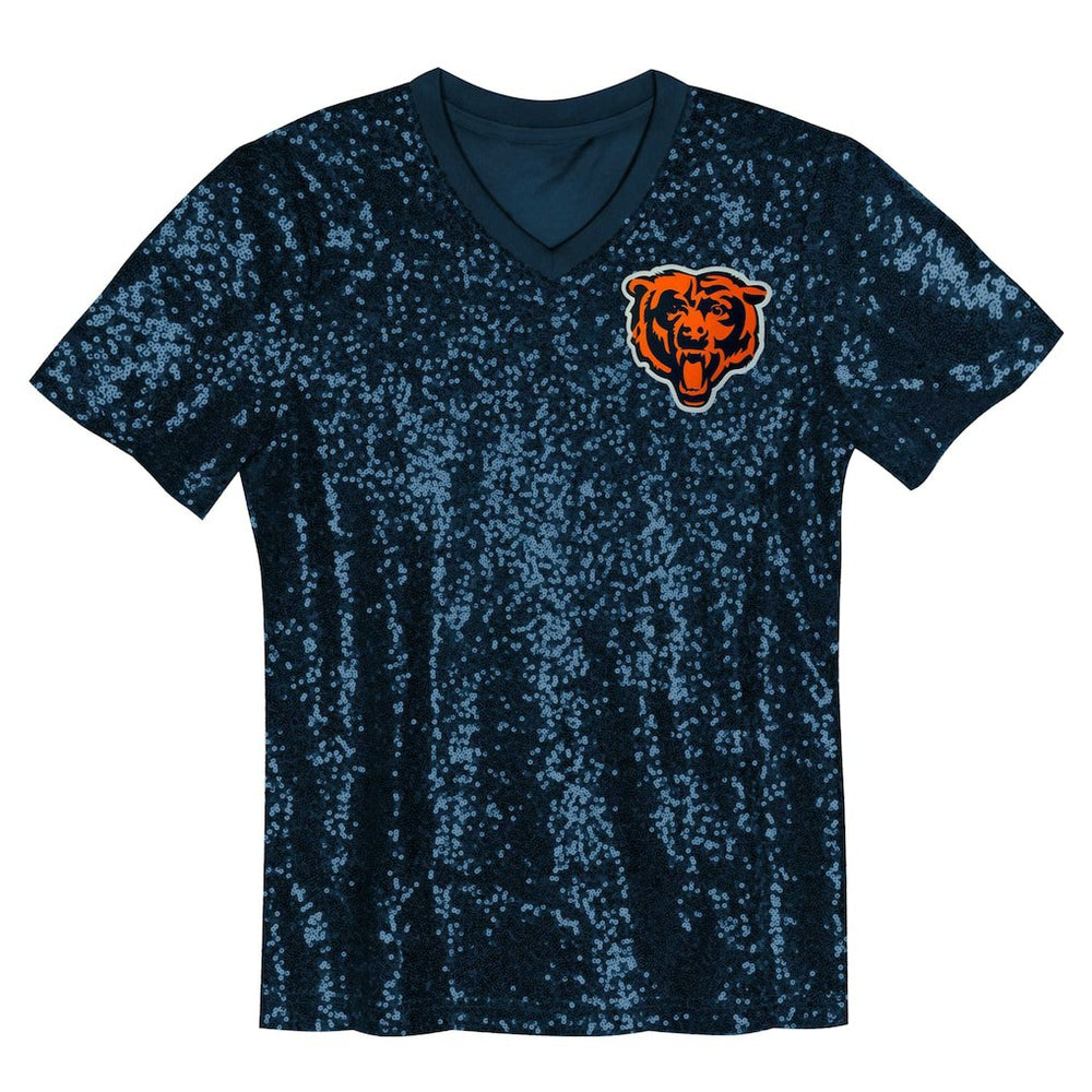 Chicago Bears Girls Youth Wordmark Sequin V-Neck Top - Navy online