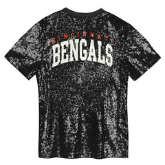 Cincinnati Bengals Girls Youth Wordmark Sequin V-Neck Top - Black cheap