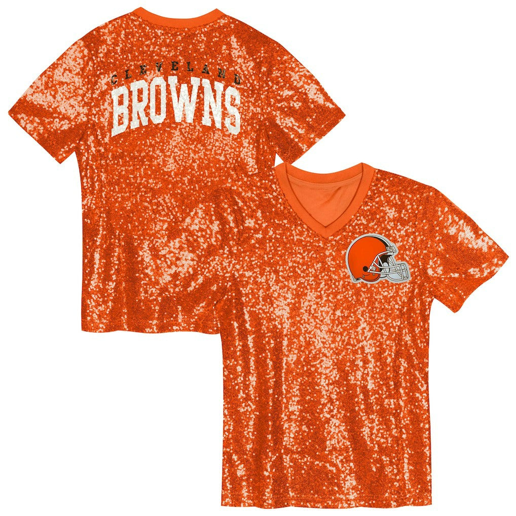 Cleveland Browns Girls Youth Wordmark Sequin V-Neck Top - Orange outlet
