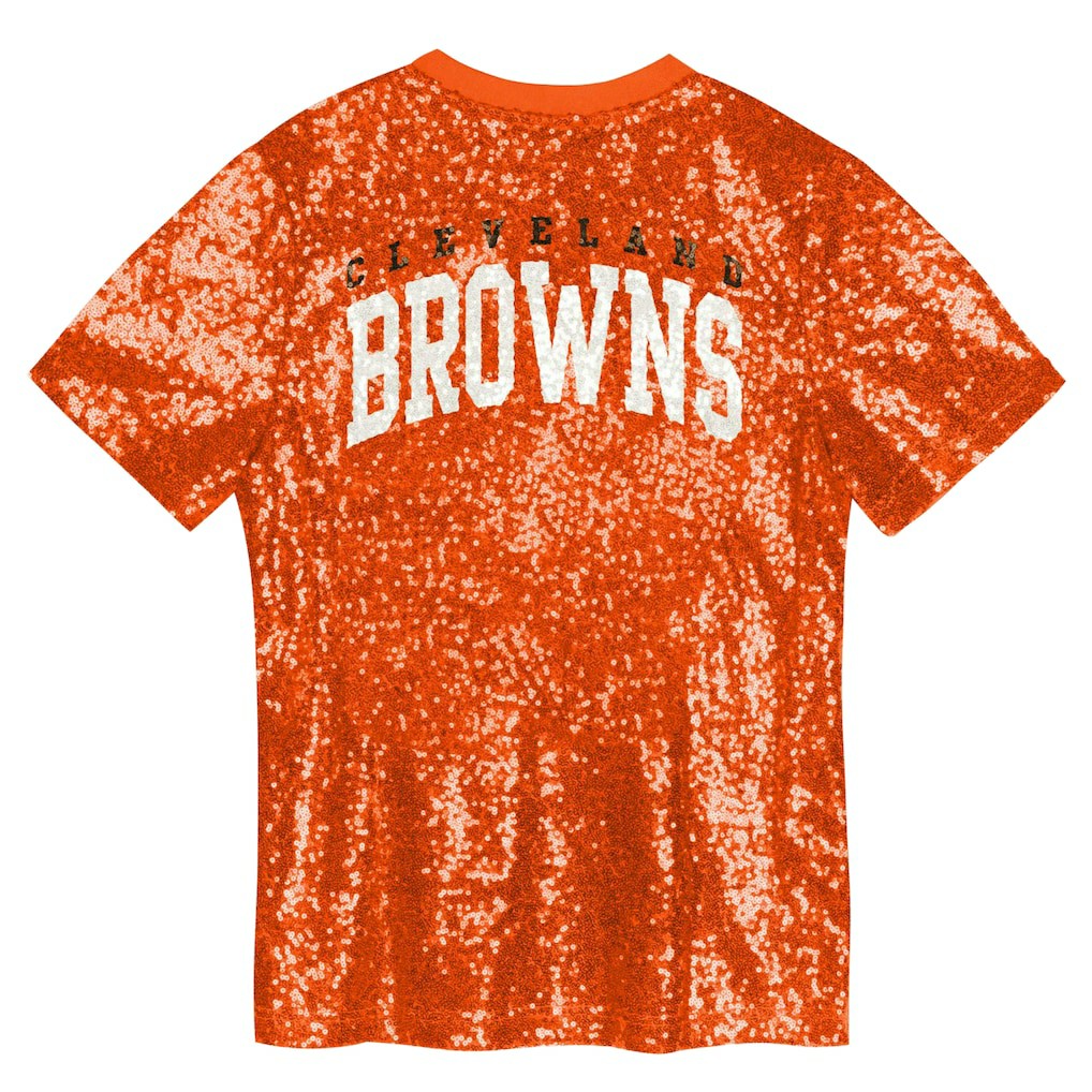 Cleveland Browns Girls Youth Wordmark Sequin V-Neck Top - Orange outlet