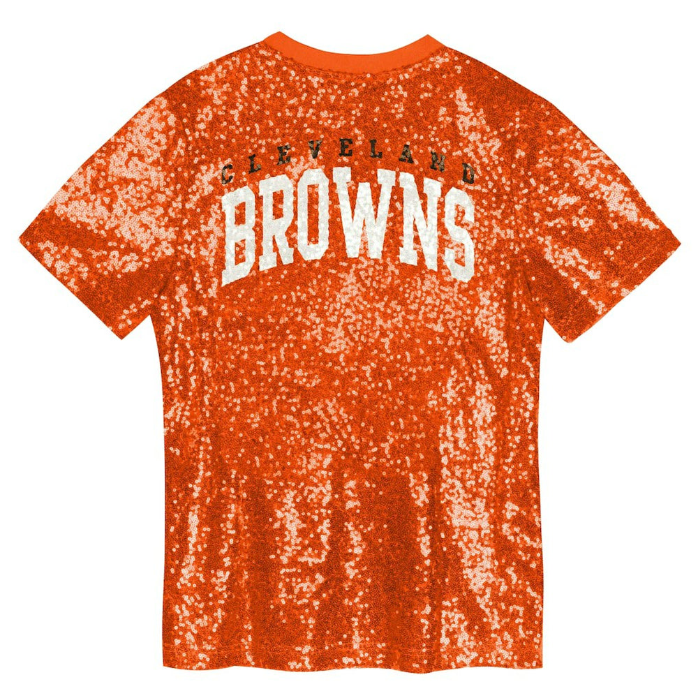 Cleveland Browns Girls Youth Wordmark Sequin V-Neck Top - Orange outlet