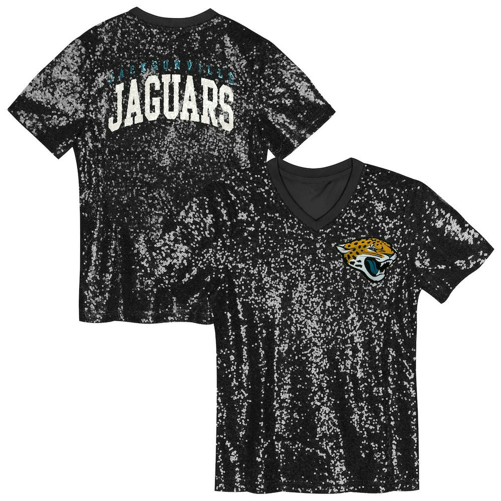 Jacksonville Jaguars Girls Youth Wordmark Sequin V-Neck Top - Black for sale
