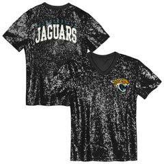 Jacksonville Jaguars Girls Youth Wordmark Sequin V-Neck Top - Black for sale