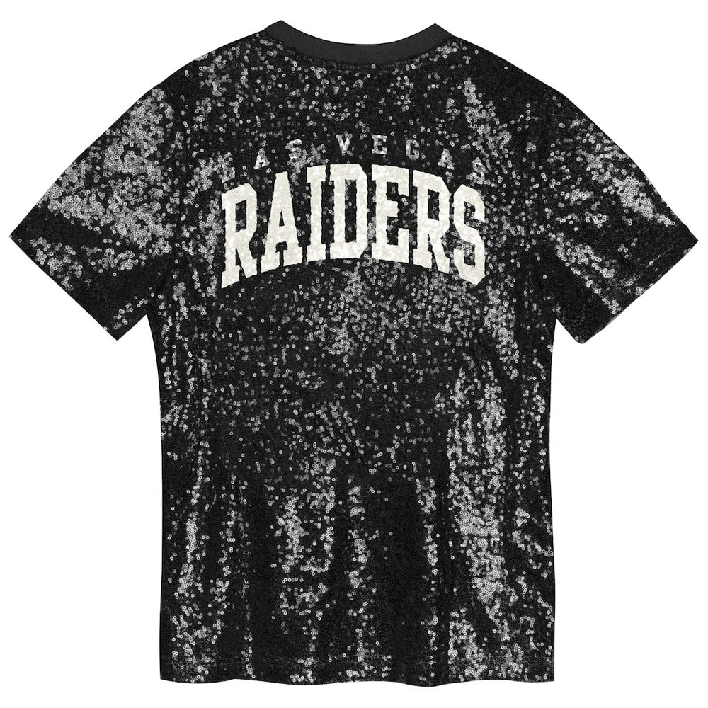 Las Vegas Raiders Girls Youth Wordmark Sequin V-Neck Top - Black discount