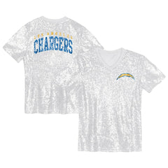 Los Angeles Chargers Girls Youth Wordmark Sequin V-Neck Top - White sale