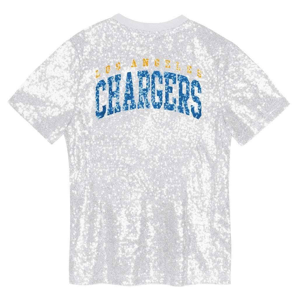 Los Angeles Chargers Girls Youth Wordmark Sequin V-Neck Top - White sale