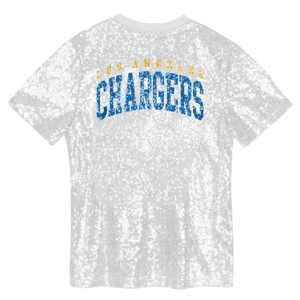Los Angeles Chargers Girls Youth Wordmark Sequin V-Neck Top - White sale