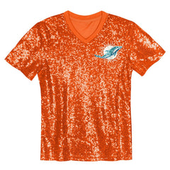 Miami Dolphins Girls Youth Wordmark Sequin V-Neck Top - Orange for sale