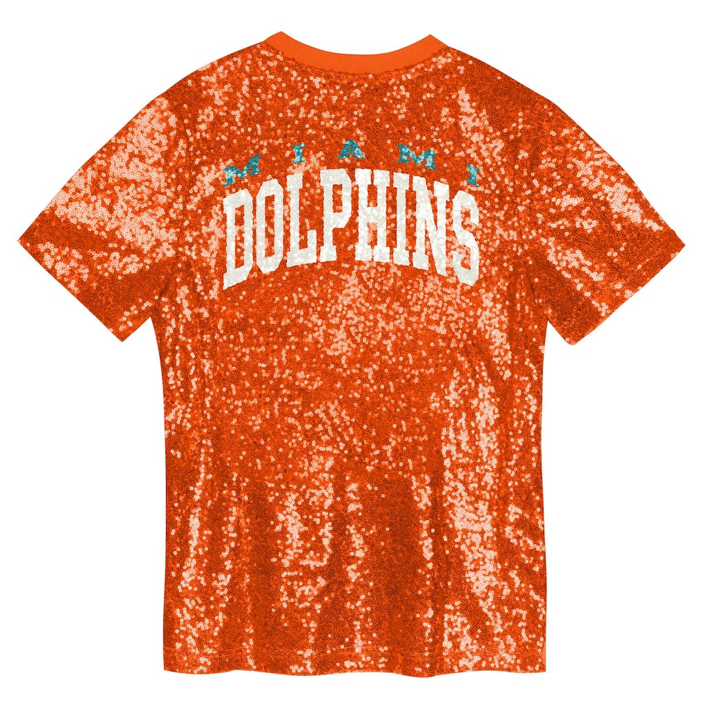 Miami Dolphins Girls Youth Wordmark Sequin V-Neck Top - Orange for sale